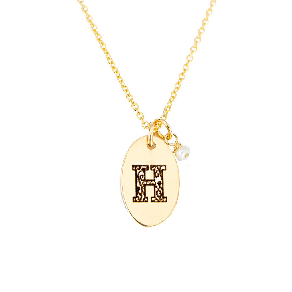 H - Birthstone Love Letters Necklace Gold and Pearl