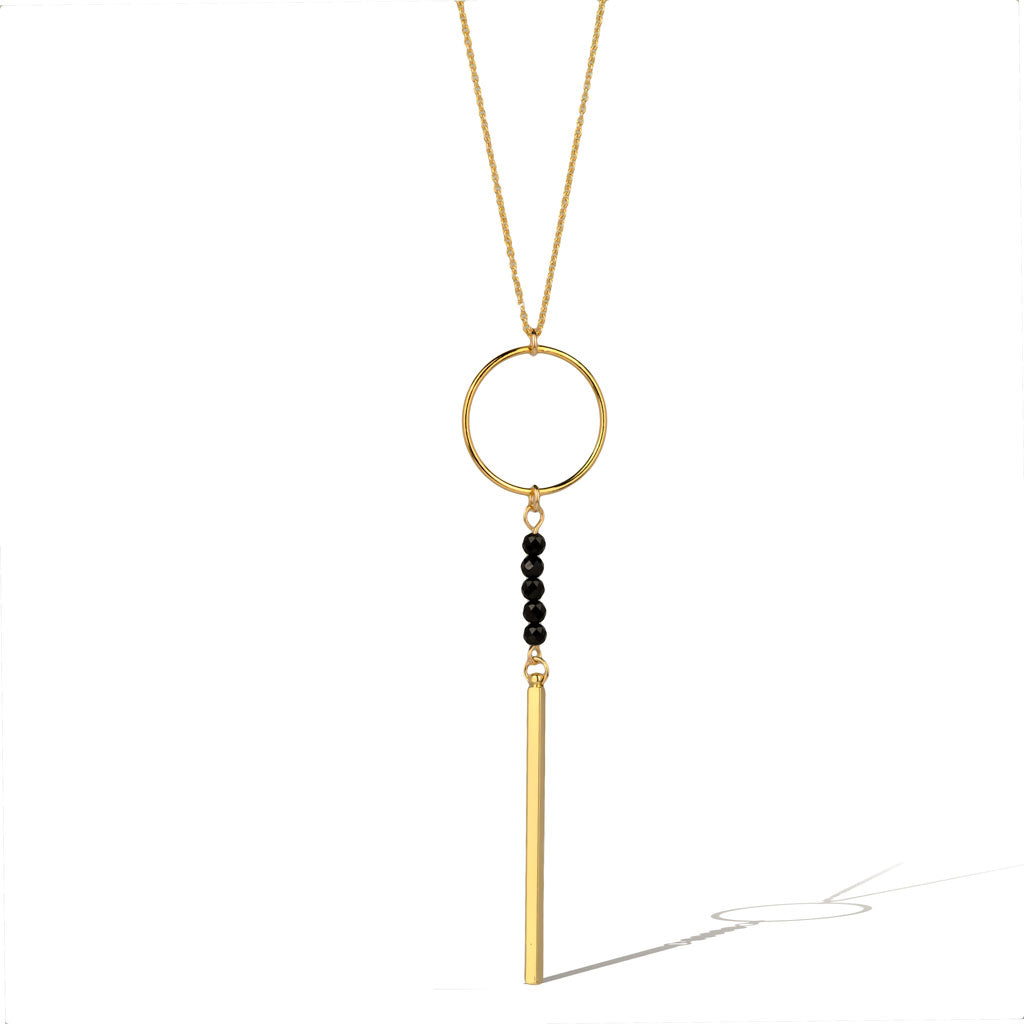 Halo Black Spinel Bar Necklace - Gold and Black Spinel