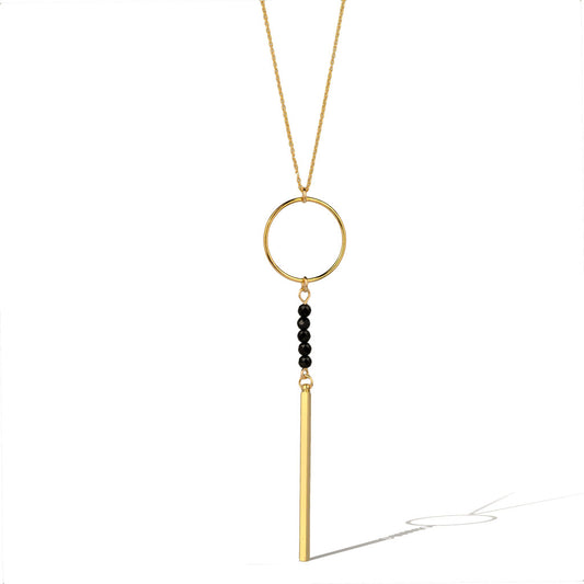 Halo Black Spinel Bar Necklace - Gold and Black Spinel