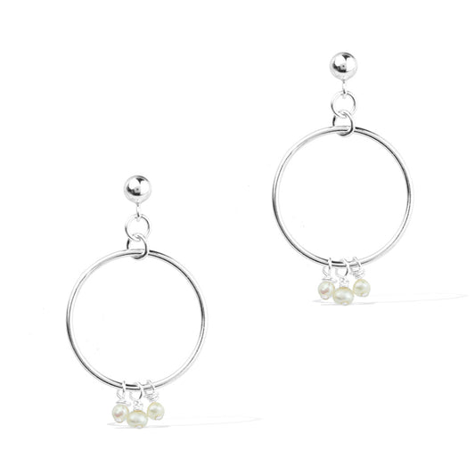 Halo Constellation Earrings - Silver and Pearl