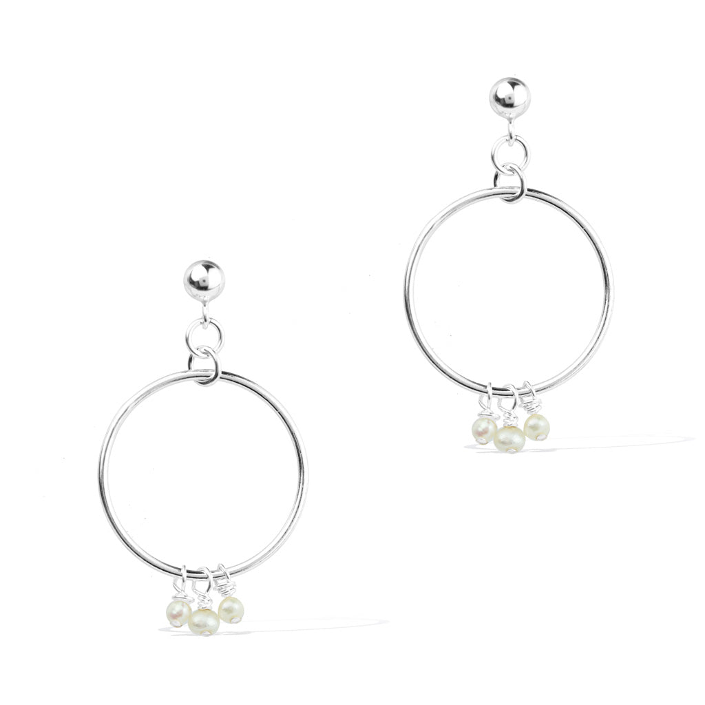 Halo Constellation Earrings - Silver and Pearl