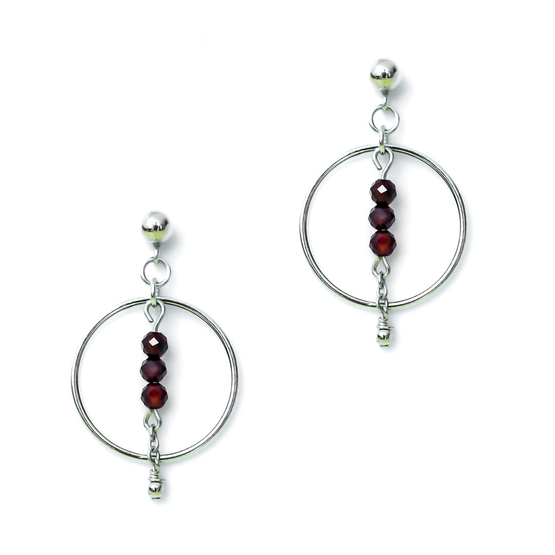 Halo Equilibria Earrings - Silver and Red Garnet