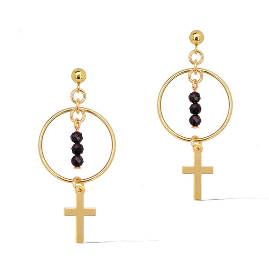 Halo Faith Earrings Gold and Black Spinel
