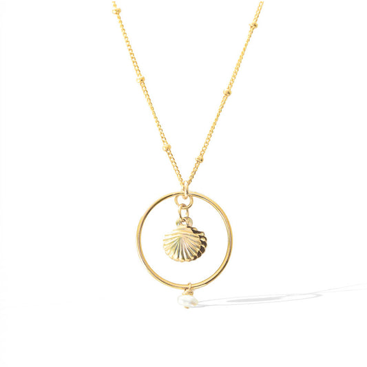 Halo Seashore Necklace - Gold and Pearl