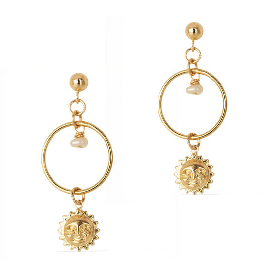 Halo Sun Earrings - Gold and Pearl