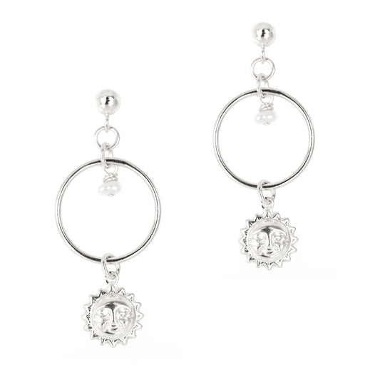 Halo Sun Earrings - Silver and Pearl