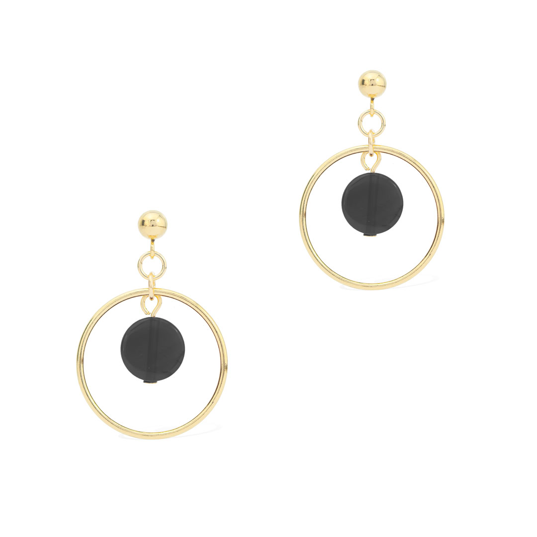 Halo Sunrise Earrings - Gold and Black Agate