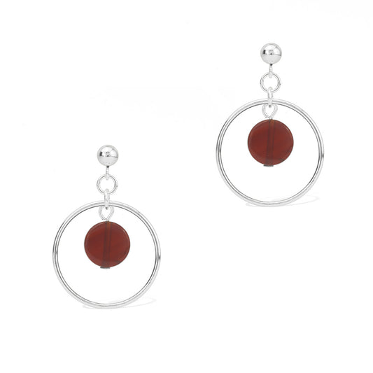 Halo Sunrise Earrings - Silver and Red Agate