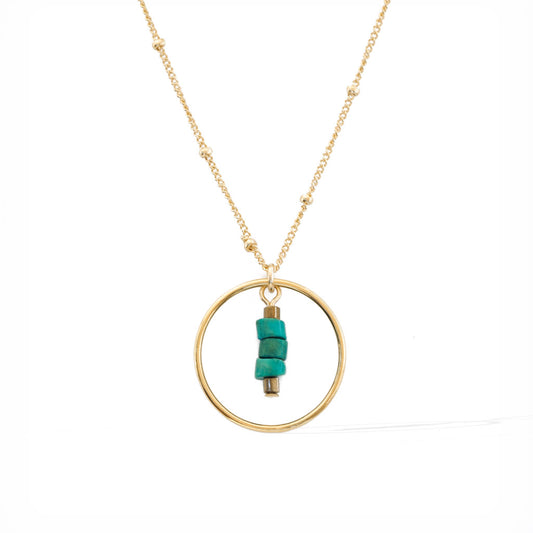 Halo Sage Necklace - Gold and Turquoise satellite chain