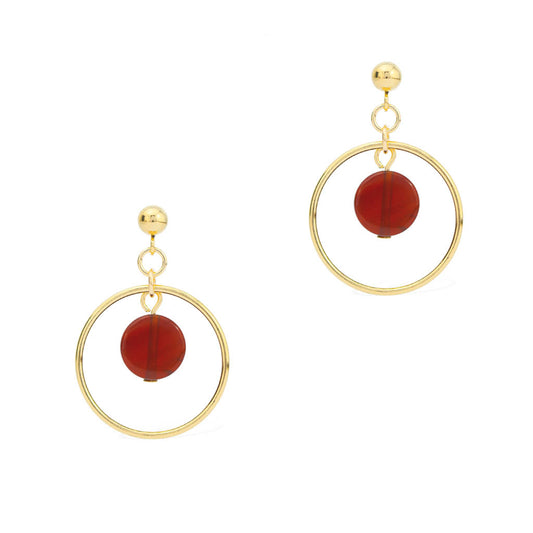 Halo Sunrise Earrings - Gold and Red Agate