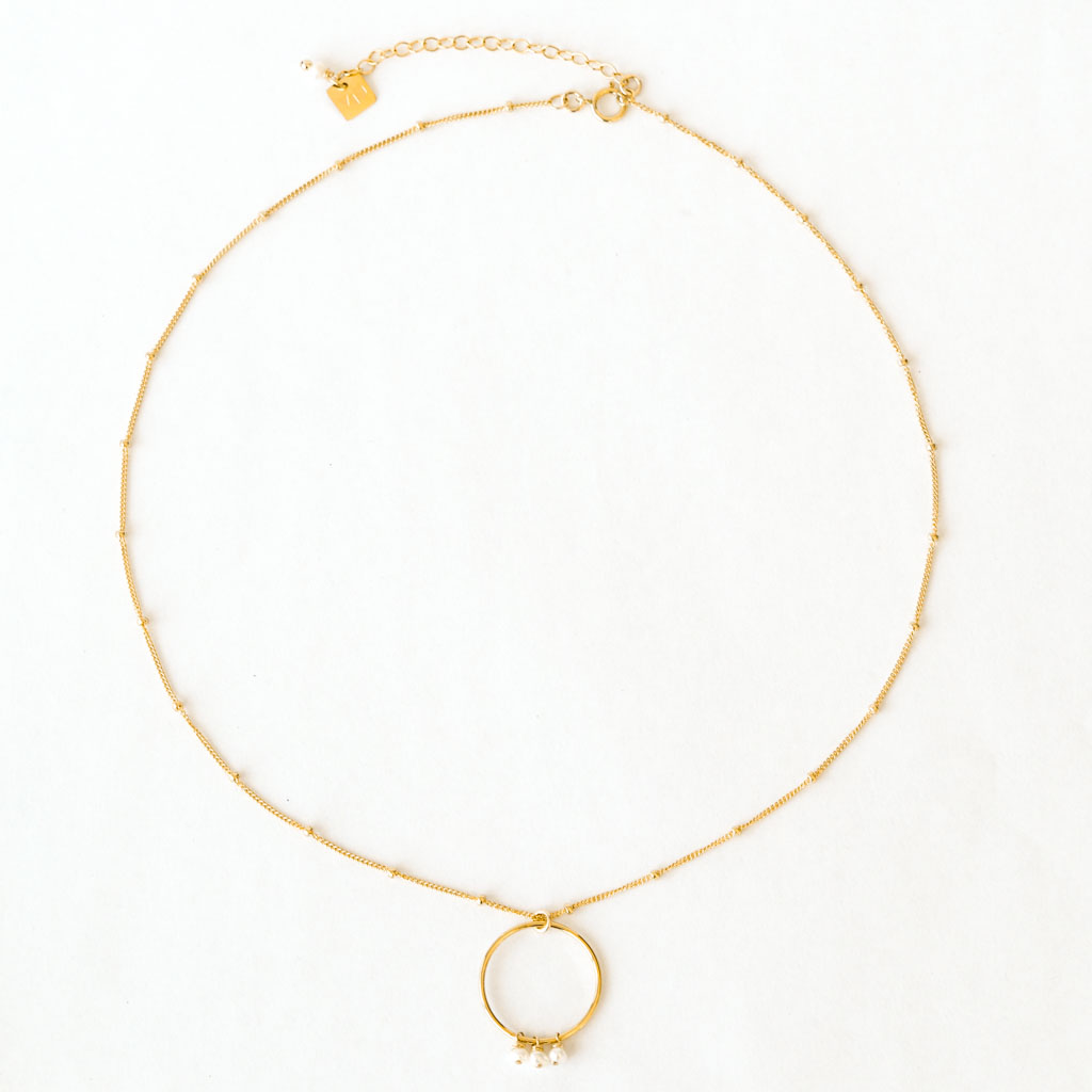 Halo Constellation Necklace - Gold and Pearl top view
