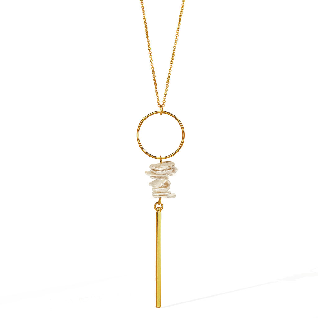 Halo Keishi Bar Necklace - Gold and Pearl