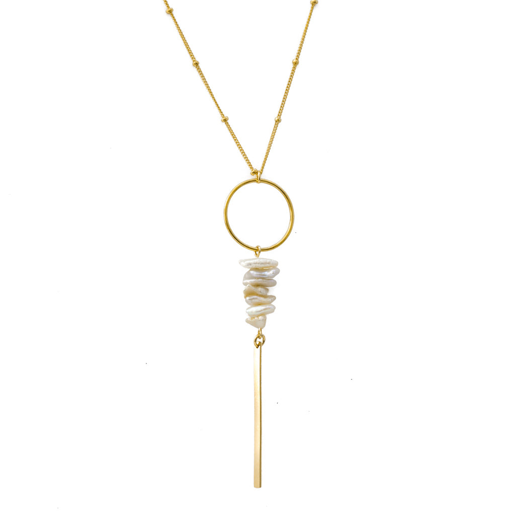 Halo Keishi Bar Necklace  Gold and Pearl