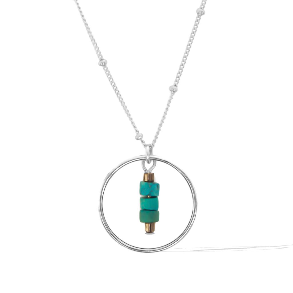 Halo Sage Necklace - Silver and Turquoise Satellite chain