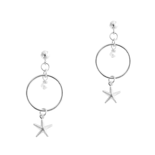 Halo Starfish Earrings - Silver and Pearl