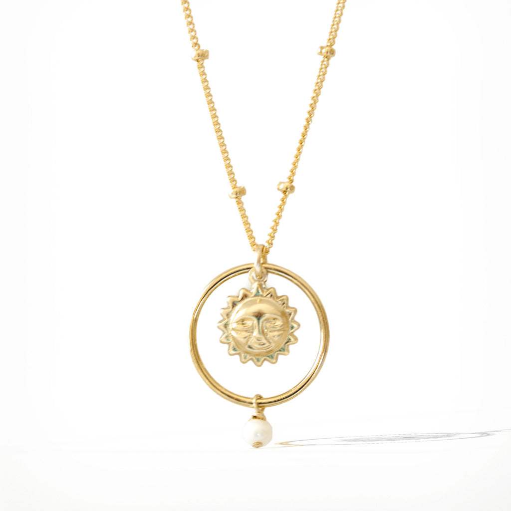 Halo Sun Necklace - Gold and Pearl