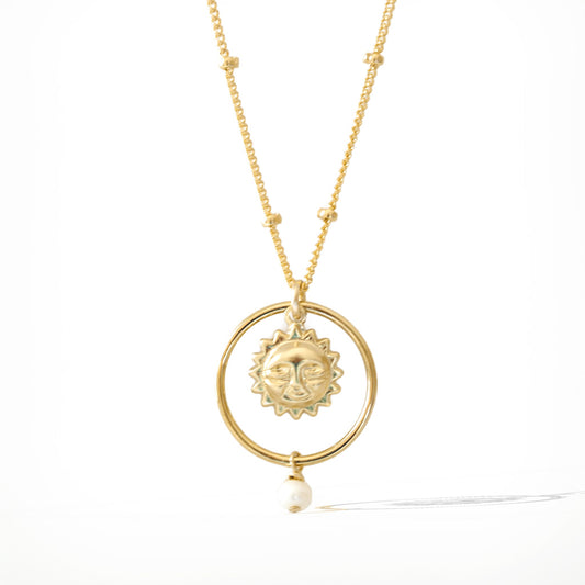 Halo Sun Necklace - Gold and Pearl