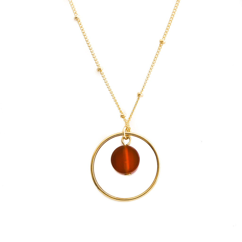 Halo Sunrise Necklace - Gold and Red Agate