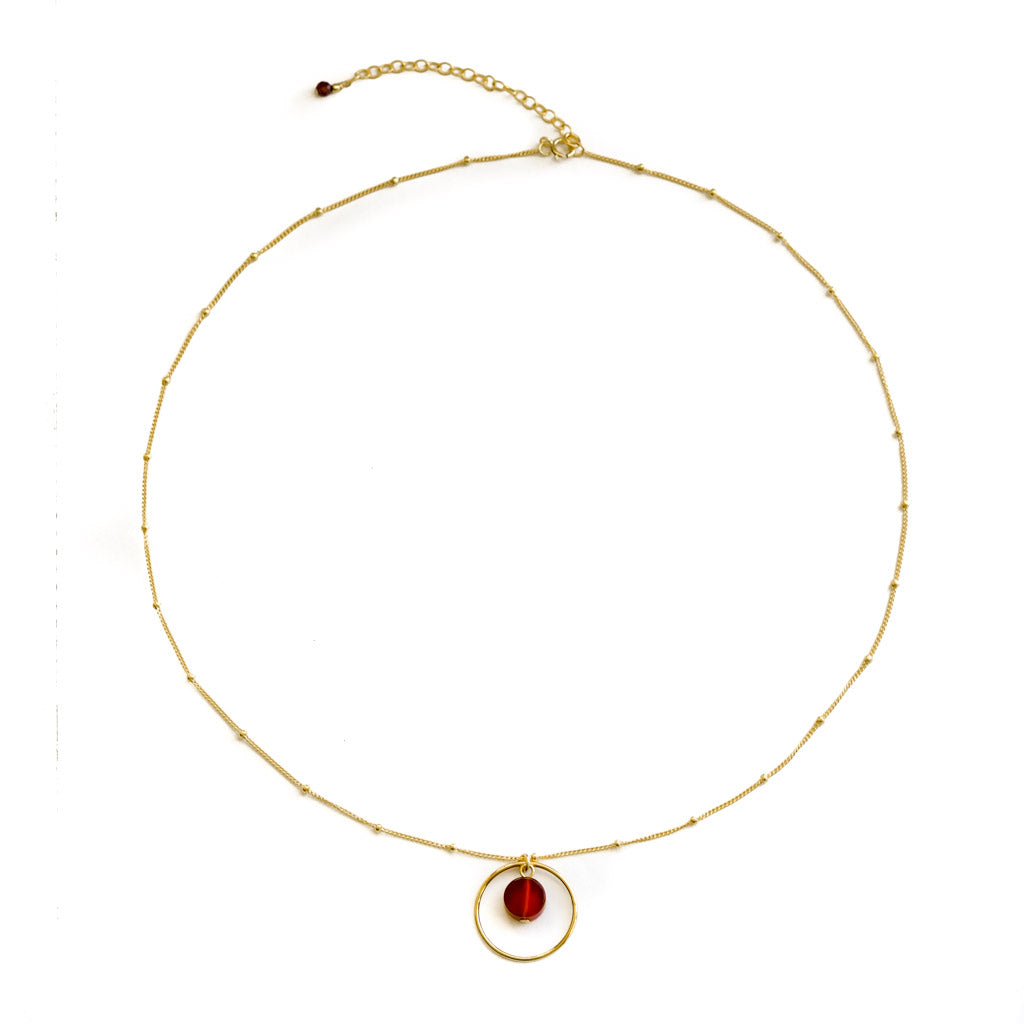 Halo Sunrise Necklace - Gold and Red Agate top view