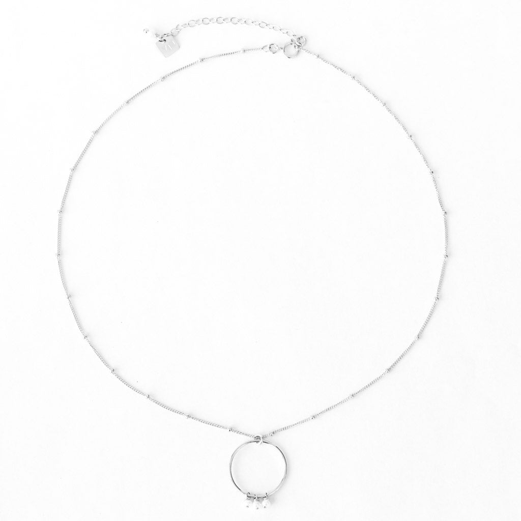 Halo Constellation Necklace - Silver and Pearl top view