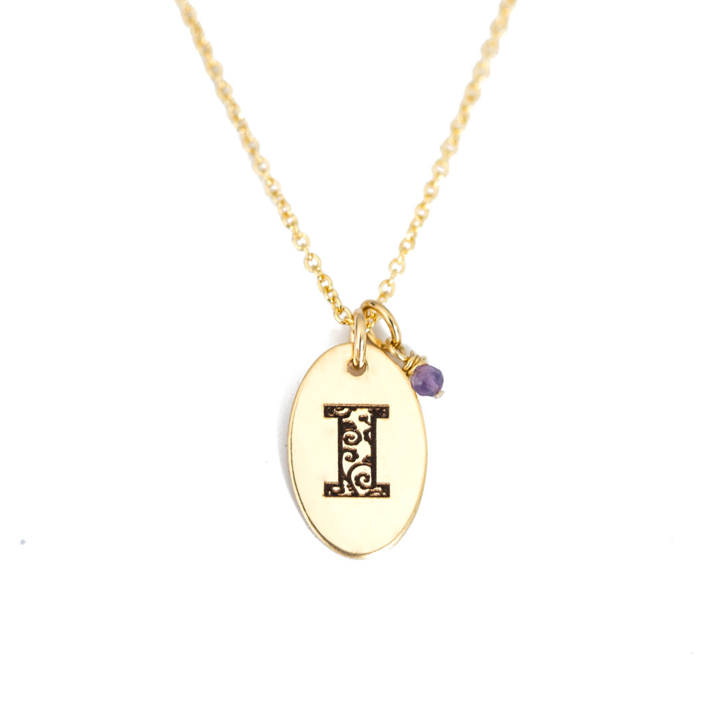 I - Birthstone Love Letters Necklace Gold and Amethyst