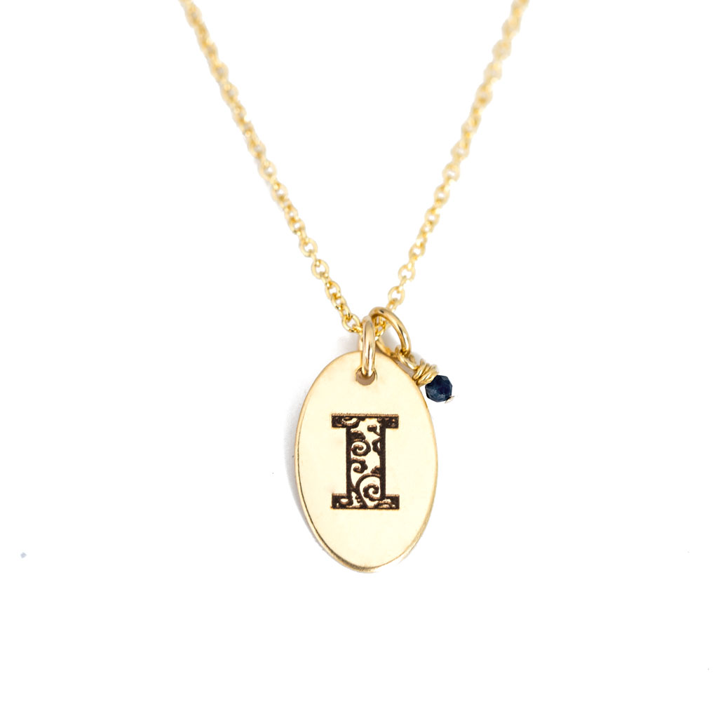 I - Birthstone Love Letters Necklace Gold and Sapphire
