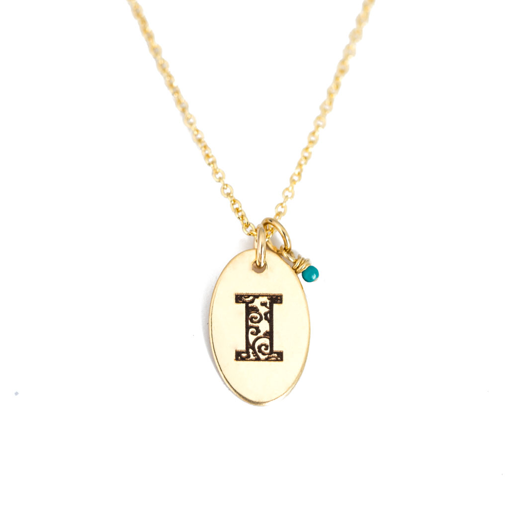 I - Birthstone Love Letters Necklace Gold and Turquoise