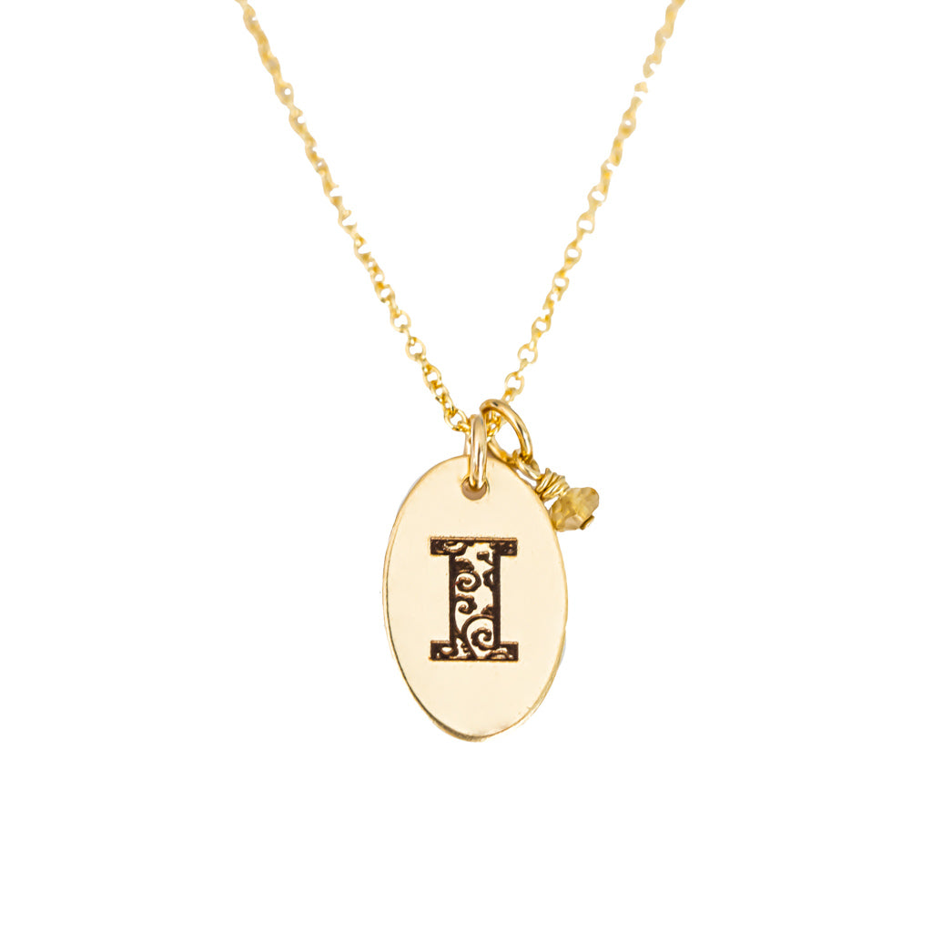 I - Birthstone Love Letters Necklace Gold and Citrine