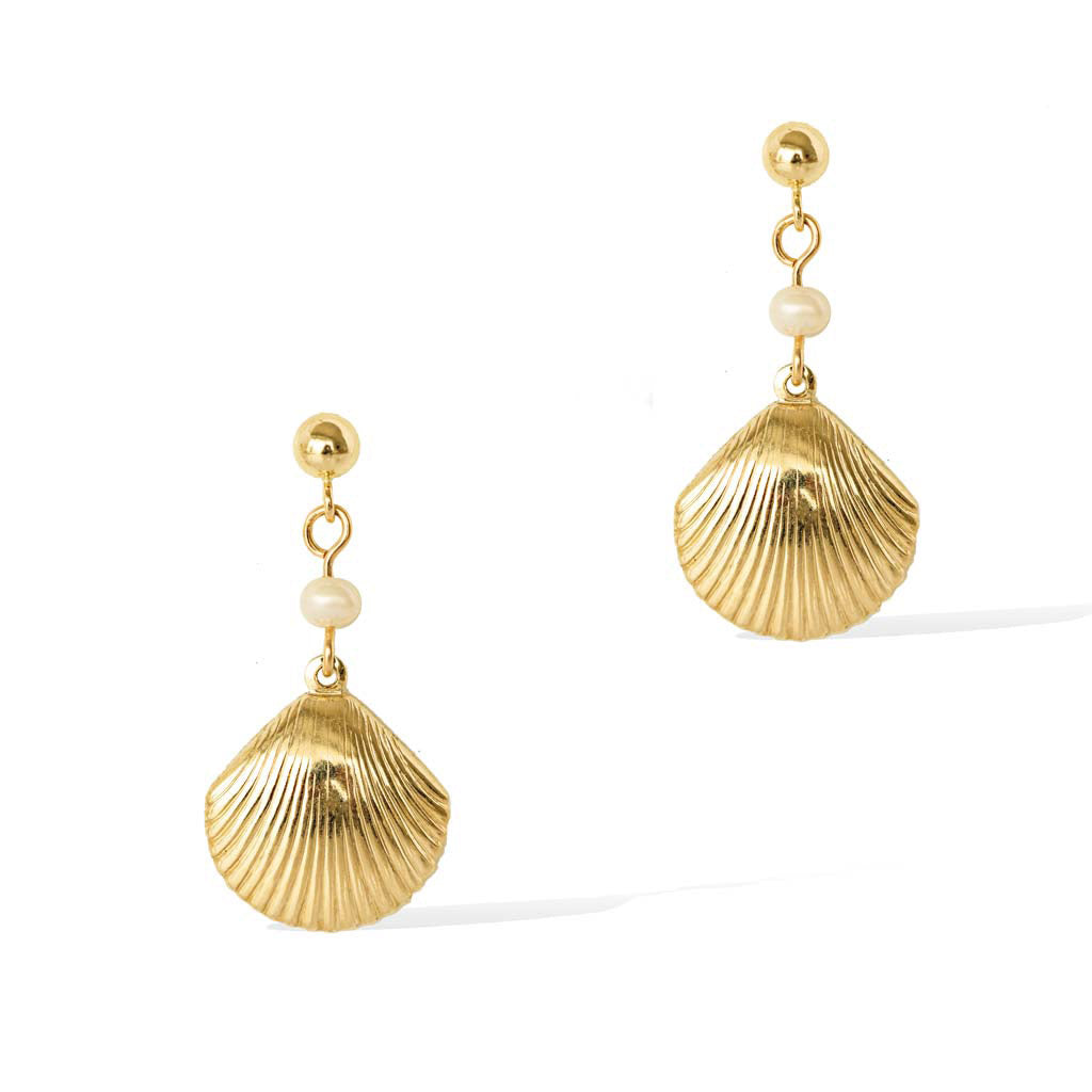Impressions Golden Shell Earrings - Gold and Pearl