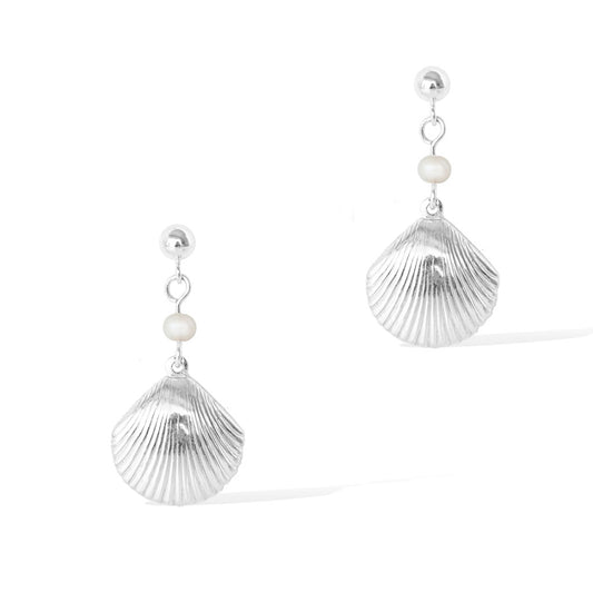 Impressions Silver Shell Earrings - Silver and Pearl