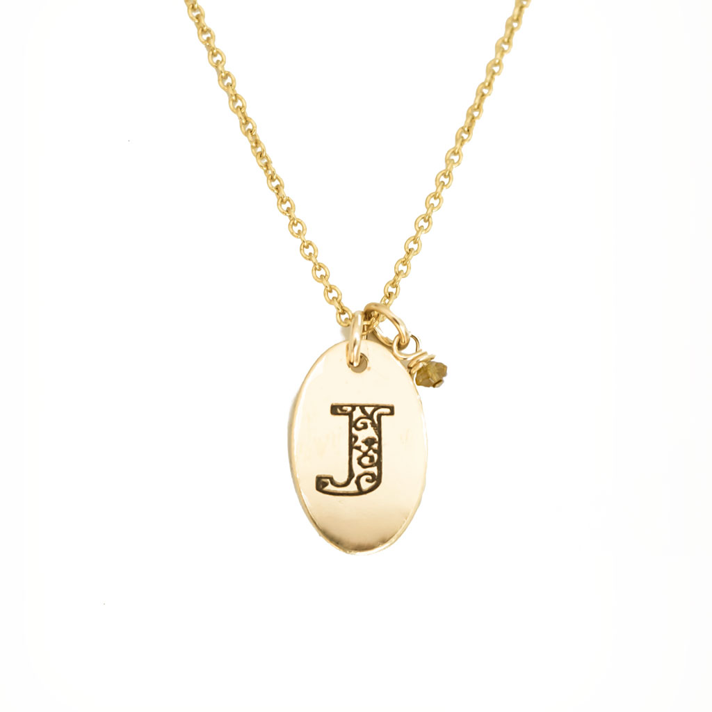 J - Birthstone Love Letters Necklace Gold and Citrine