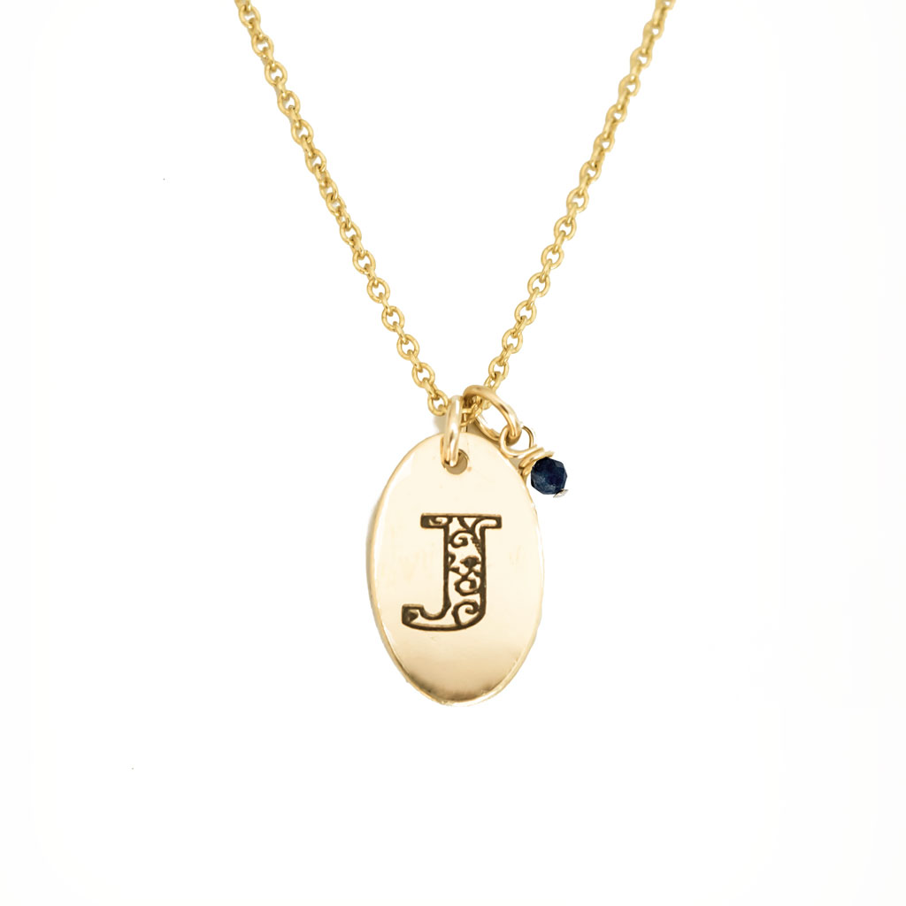 J - Birthstone Love Letters Necklace Gold and Sapphire