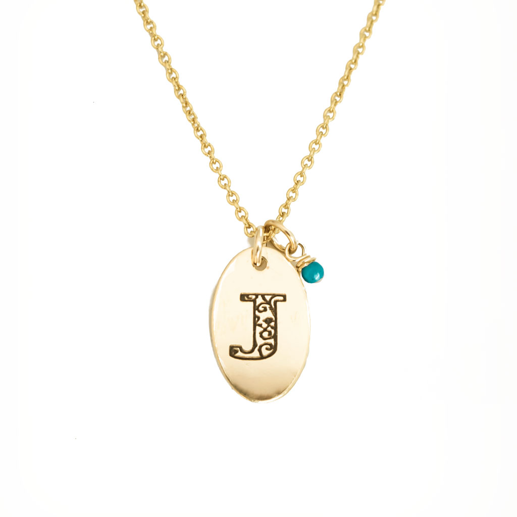 J - Birthstone Love Letters Necklace Gold and Turquoise