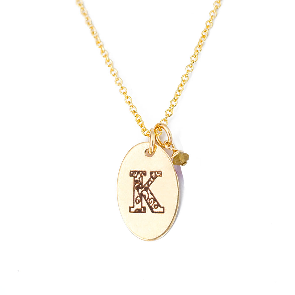 K - Birthstone Love Letters Necklace Gold and Citrine