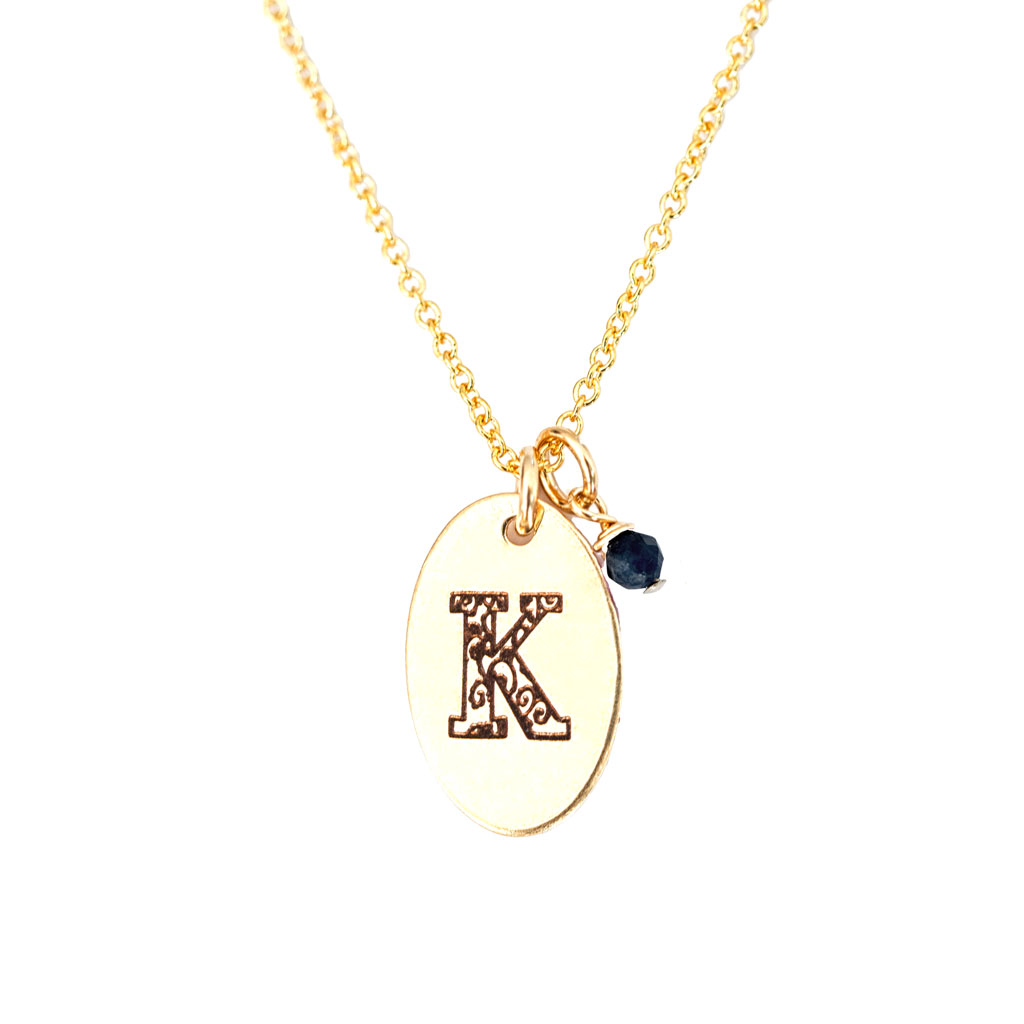 K - Birthstone Love Letters Necklace Gold and Sapphire