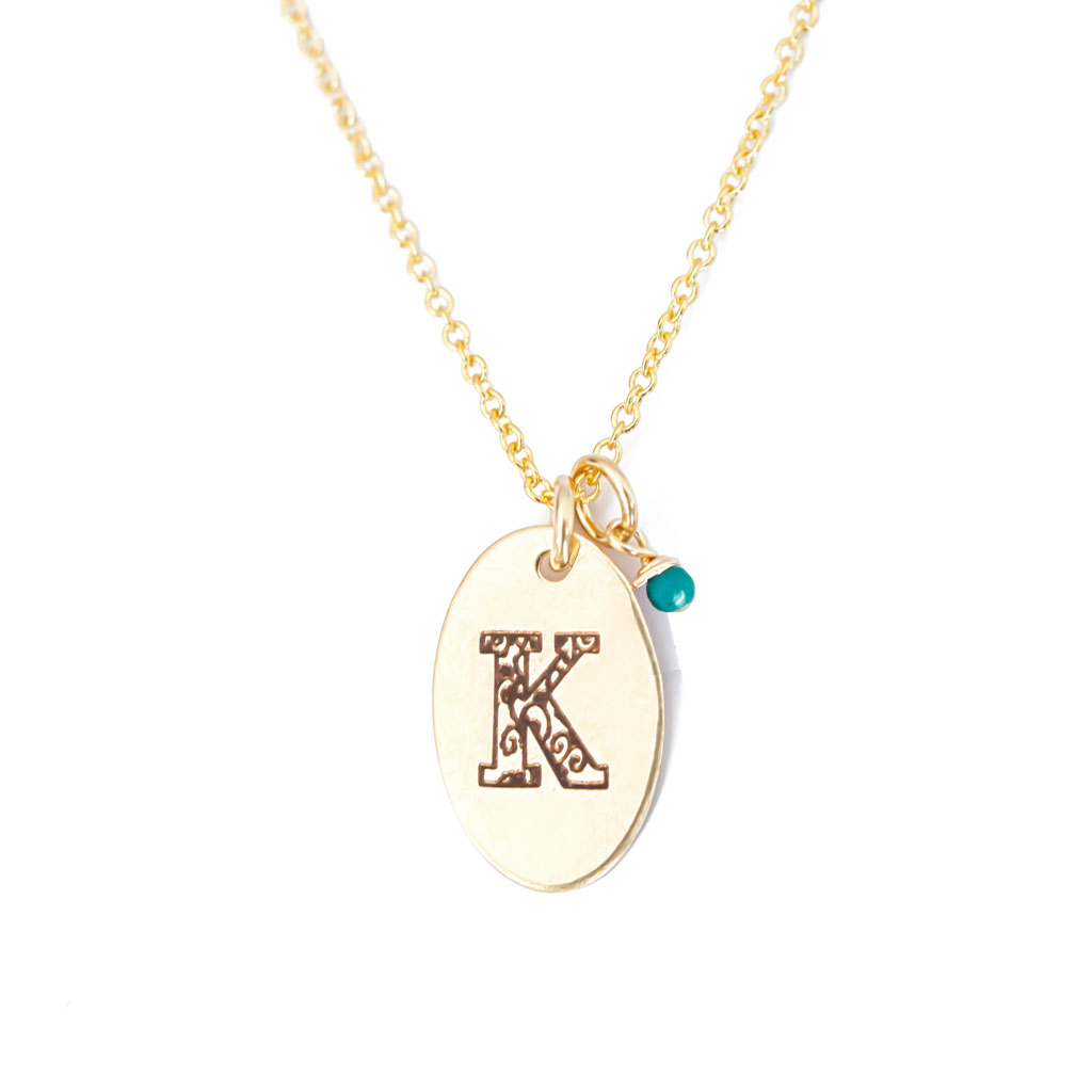 K - Birthstone Love Letters Necklace Gold and Turquoise
