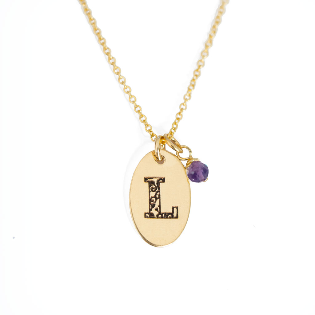 L - Birthstone Love Letters Necklace Gold and Amthyst