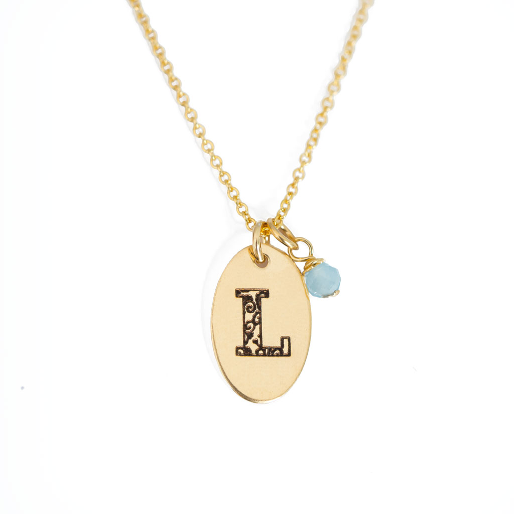 L - Birthstone Love Letters Necklace Gold and Pearl