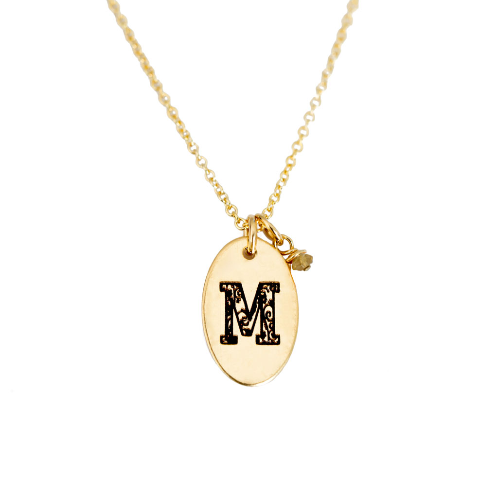 M - Birthstone Love Letters Necklace Gold and Citrine