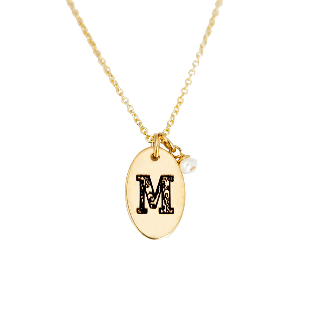 M - Birthstone Love Letters Necklace Gold and Pearl