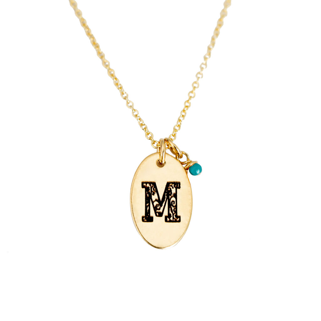 M - Birthstone Love Letters Necklace Gold and Turquoise