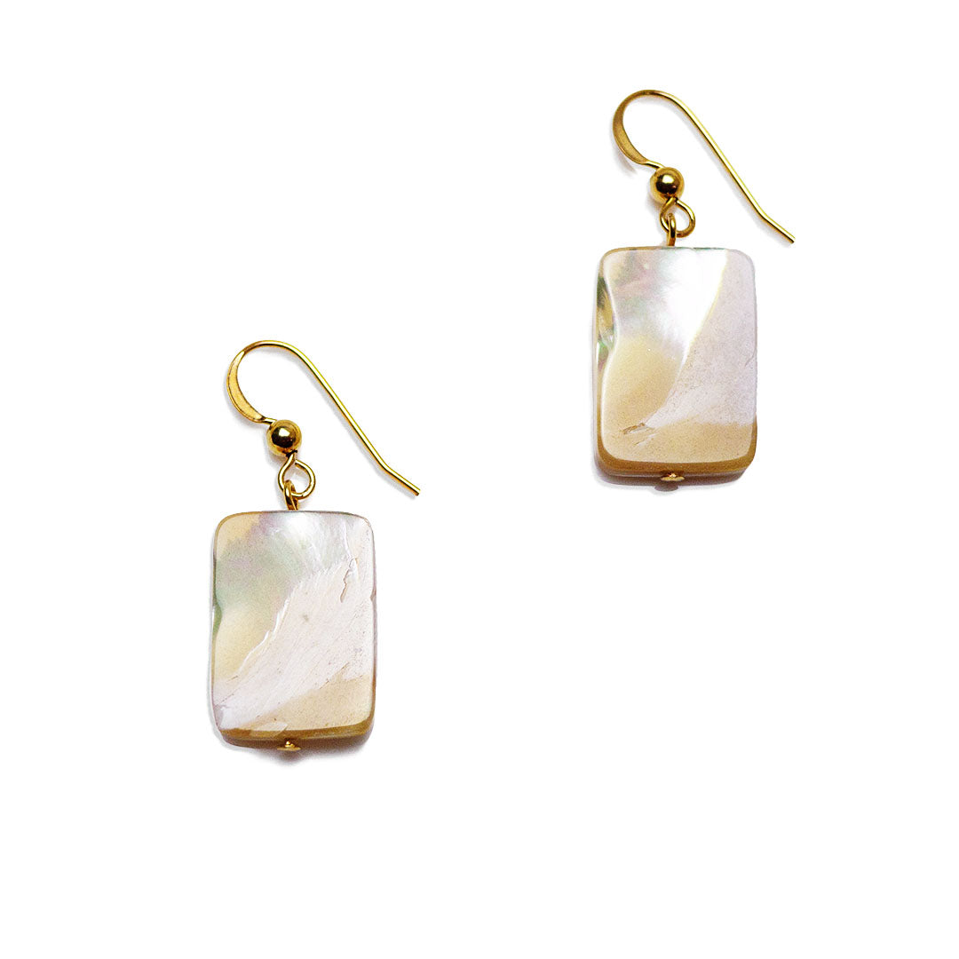Mother Of Pearl Tablet Earrings - Gold and Pearl