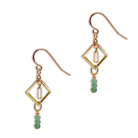Minty Diamond Drop Earrings - Gold and Emerald