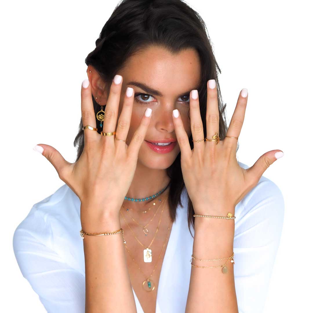 Model wearing 14K Gold filled rings