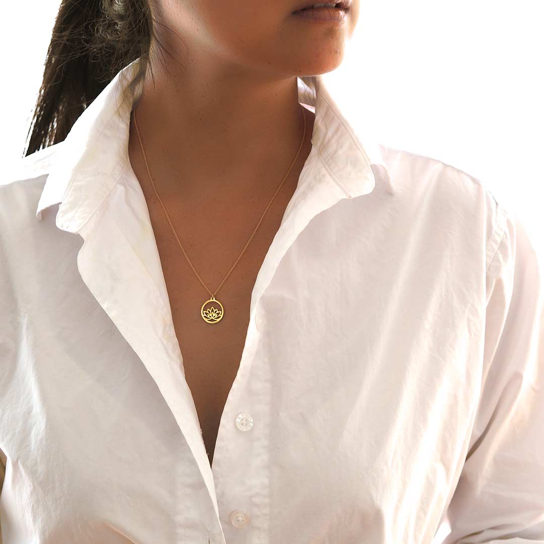 Model wearing Baby Lotus Necklace - Gold