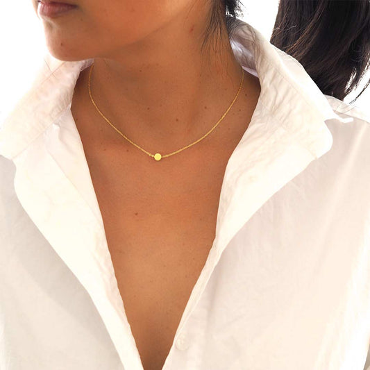 Model wearing Tiny Dot Necklace - Gold