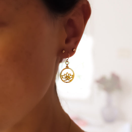 Model wearing Baby Lotus Earrings - Gold