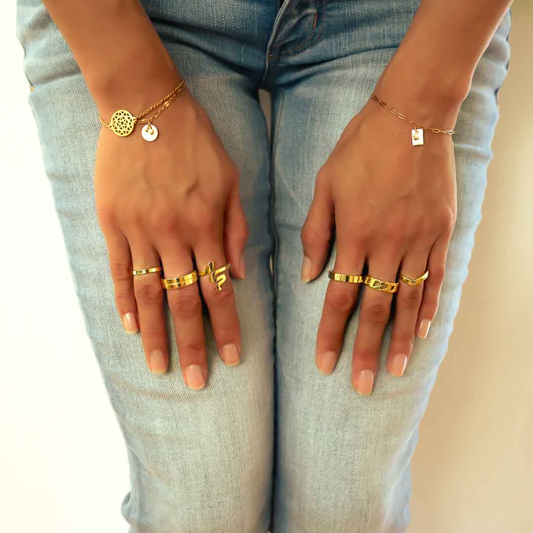 Model wearing Reformation Band Ring styled