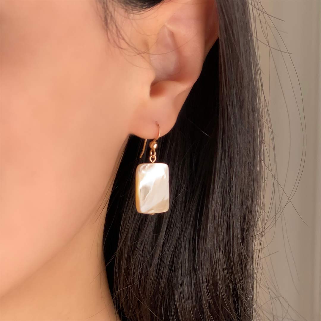 Mother Of Pearl Tablet Earrings - Gold and Pearl