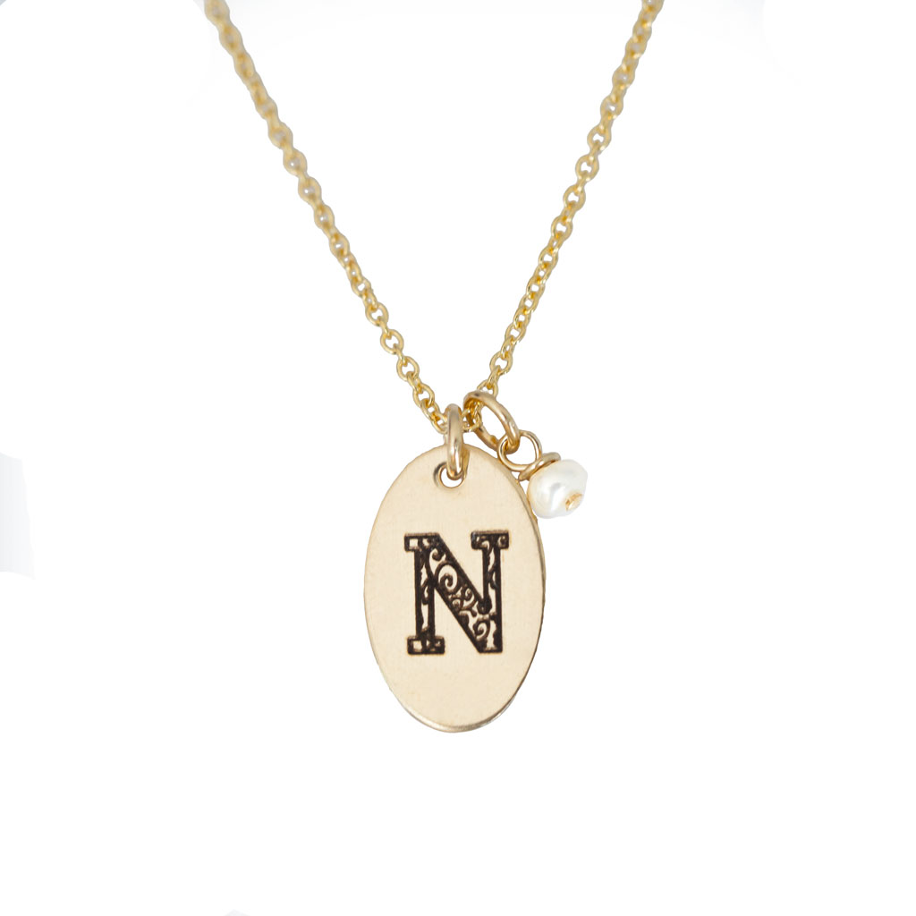 N - Birthstone Love Letters Necklace Gold and Pearl